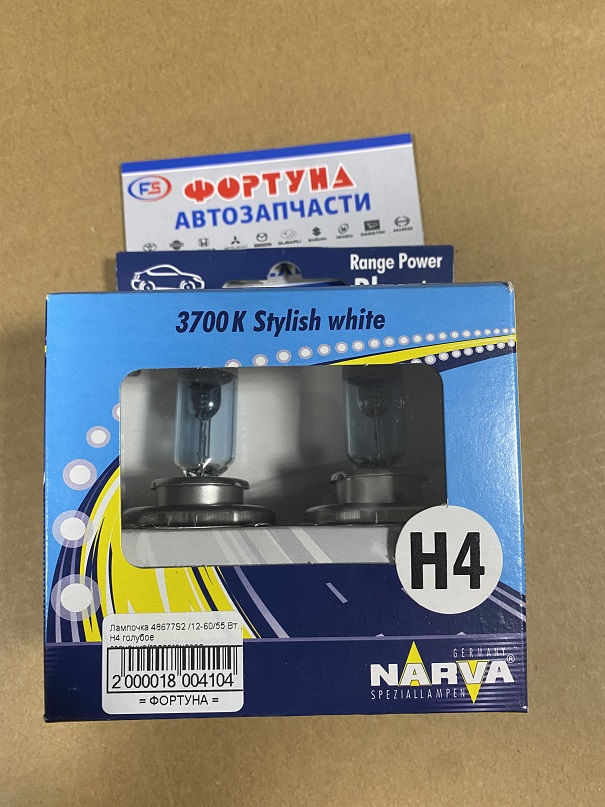 Лампочка 48677S2 /12-60/55 Вт.,  H4 голубое свечение/галлогеновая  (компл.2шт)  [Narva]