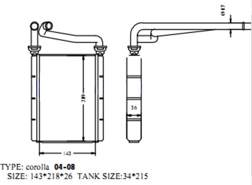 Радиатор печки HR-115 /TOYOTA COROLLA 01-06/(ширина 36мм) AD