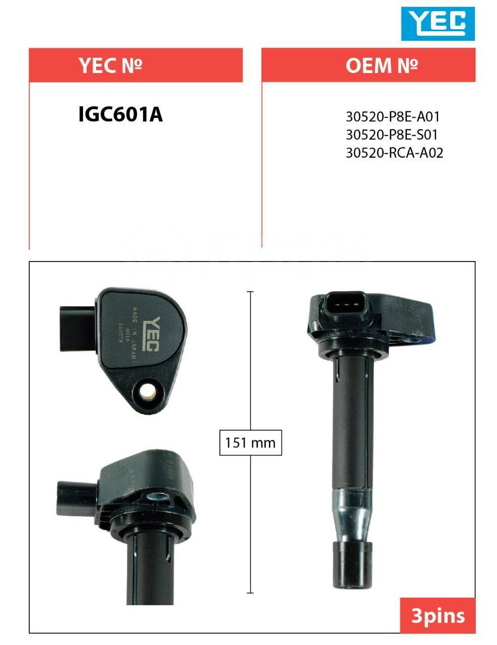 Катушки Зажигания IGC601A YEC /J30A,  J35A ACCORD,  ODYSSEY '01-/