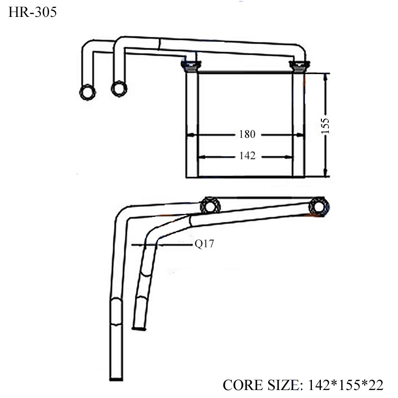 Радиатор печки HR-305-22-K GSParts /MAZDA TITAN -2004 	WH65T,  WH35T,  WH65D 4HG1,  4HF1/ (	трубки к радиатору крепятся хомутами!)