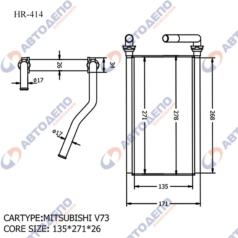 Радиатор печки HR-414 /MITSUBISHI PAJERO V73/ AD