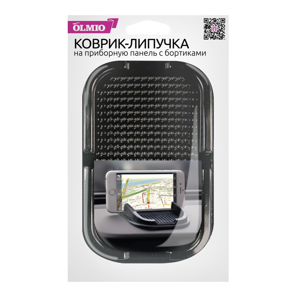 Коврик-липучка 15, 5 х 10 см с бортиками черный,  OLMIO