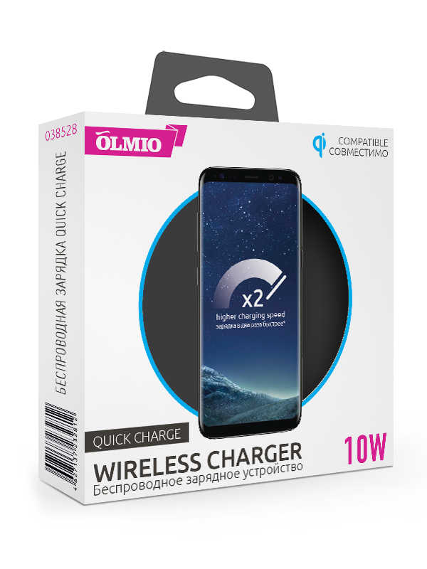 Беспроводное зарядное устройство OLMIO 10W Quick Charge,  черное