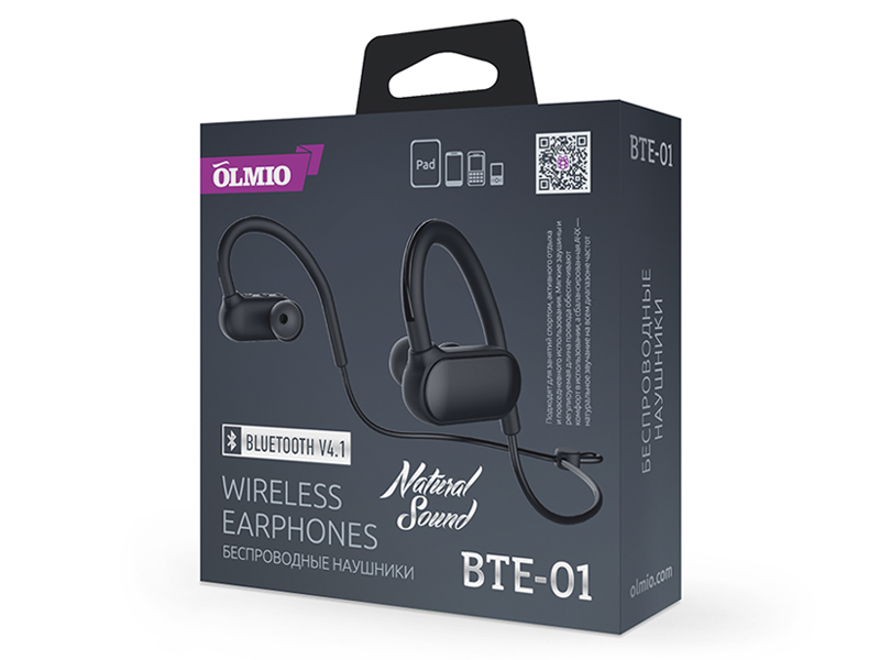 Беспроводные внутриканальные наушники OLMIO "BTE-01",  Bluetooth 4.1