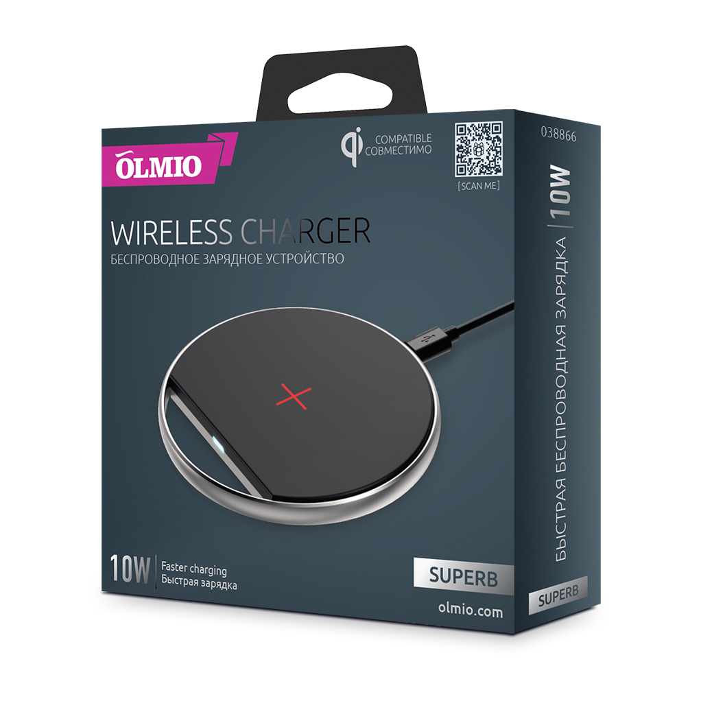 Беспроводное ЗУ SUPERB,  10W,  Fast Charge,  black,  OLMIO