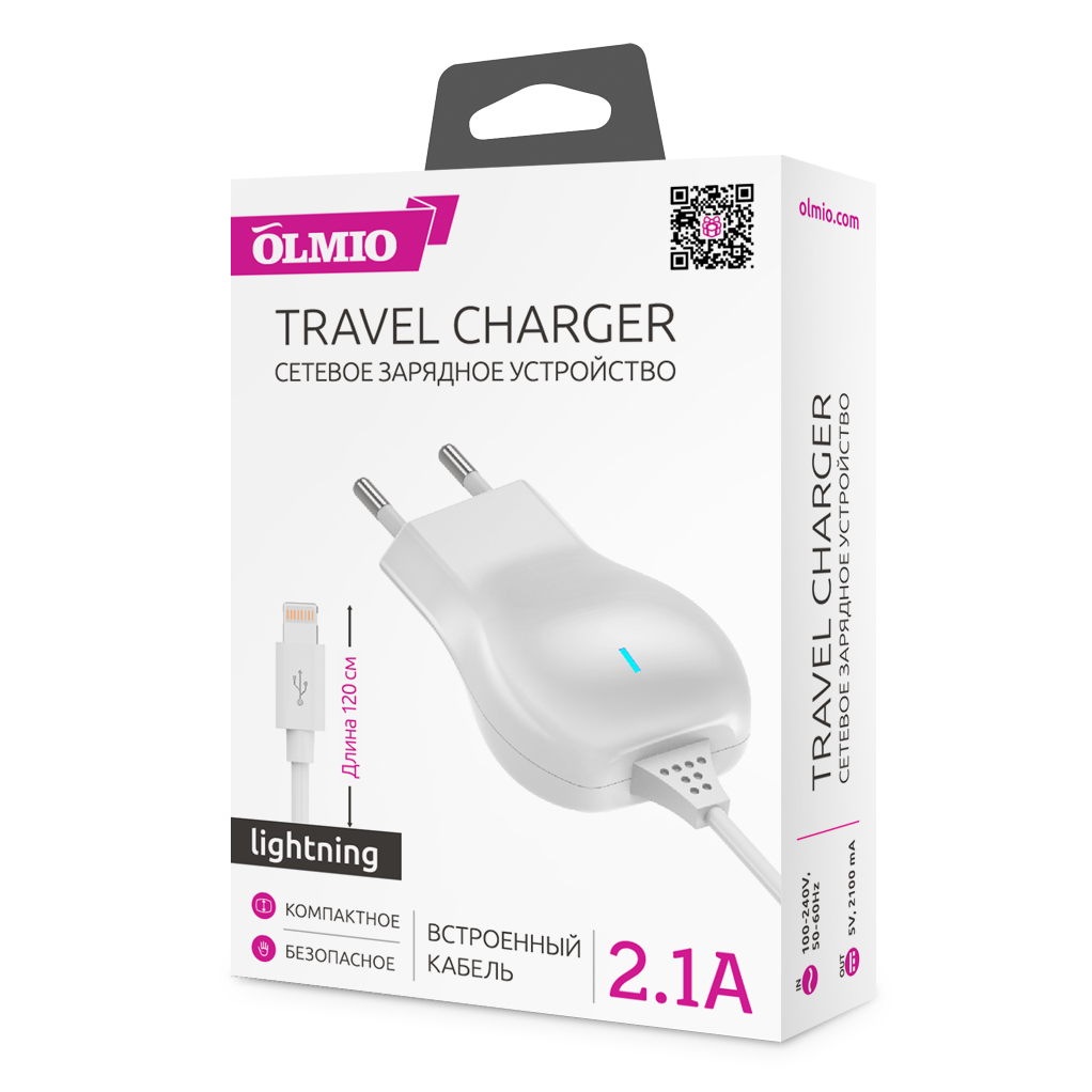 Сетевое ЗУ Lightning,  2.1А,  OLMIO