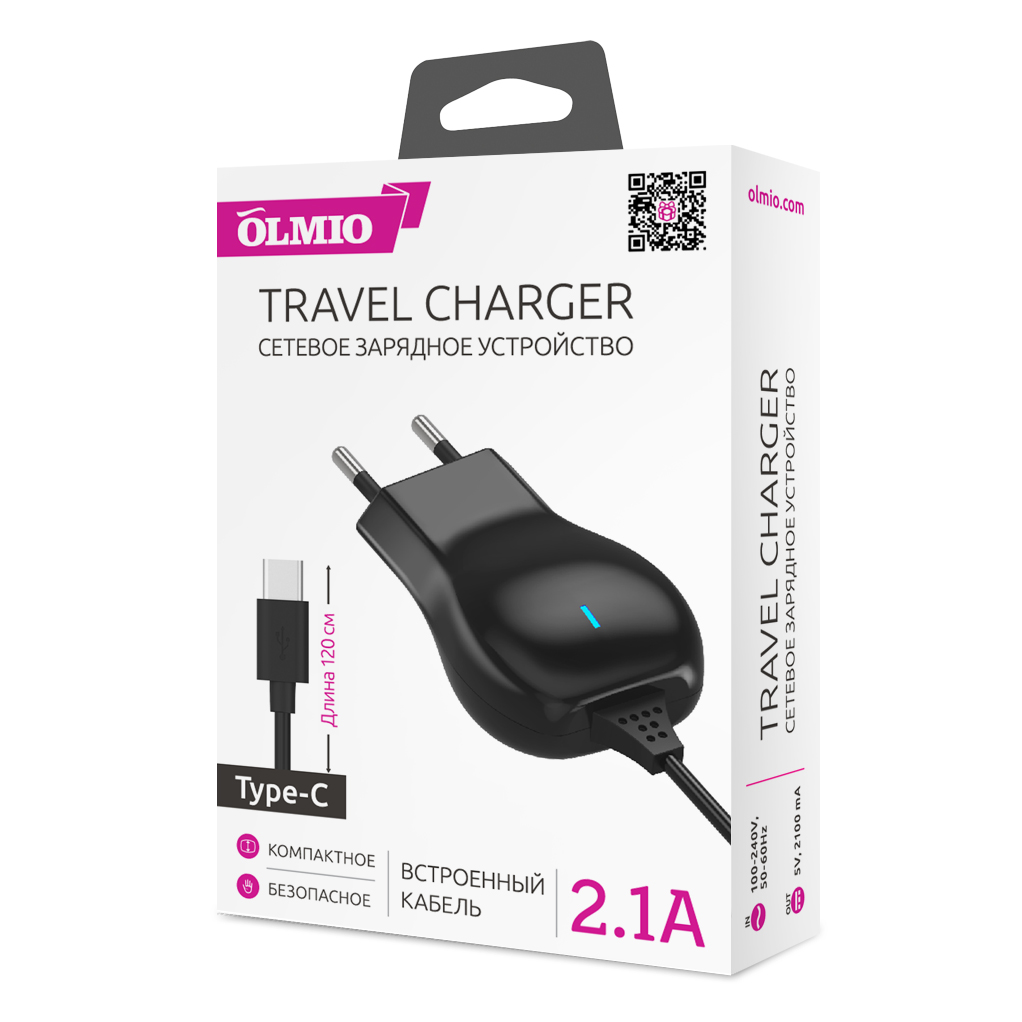 Сетевое ЗУ Type-C,  2.1А,  OLMIO