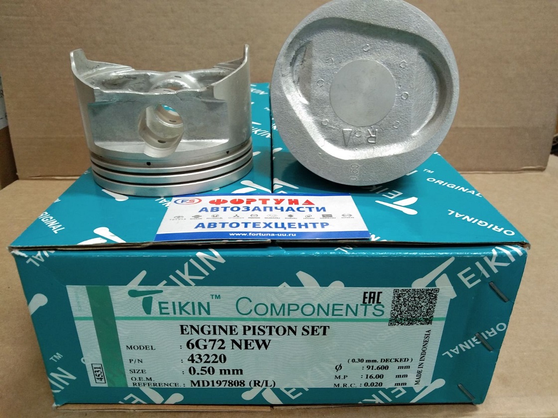 Поршня 6G72 43220 0, 50 (к-т 6шт) TEIKIN (91, 1/1, 2/1, 5/3, 0 d=22) 