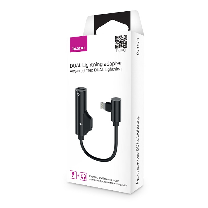 Адаптер аудио DUAL Lightning (аудио+зарядка),  OLMIO
