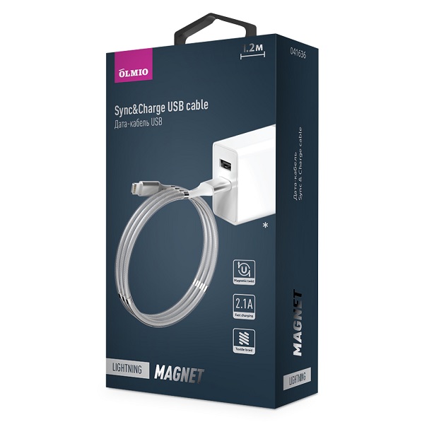 Кабель MAGNET,  USB 2.0 - Lightning,  1.2м,  2.1A,  OLMIO