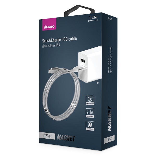Кабель MAGNET,  USB 2.0 - Type-C,  1.2м,  2.1A,  OLMIO