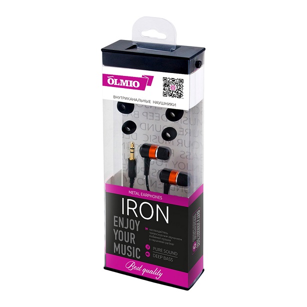 Наушники внутриканальные "Iron" 3.5 OLMIO (металл)