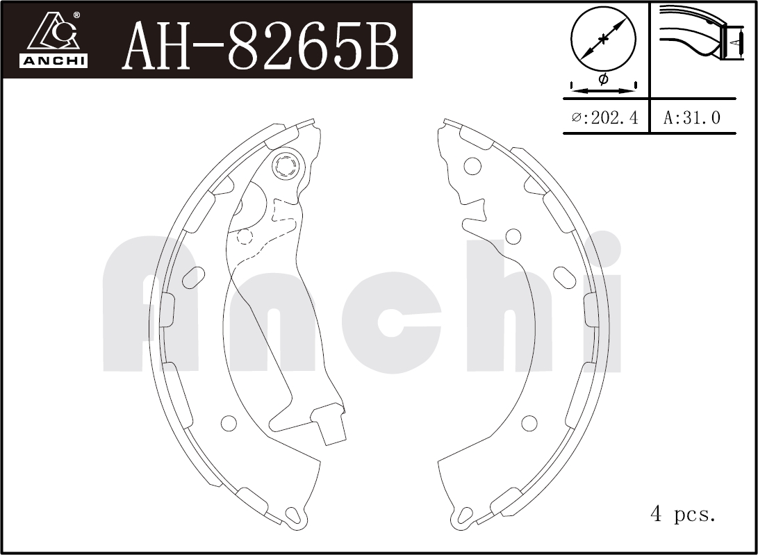 Колодки барабанные FN0609 (AH8265B) ANCHI /Rear HYUNDAI GETZ 02-,  SOLARIS 11-/